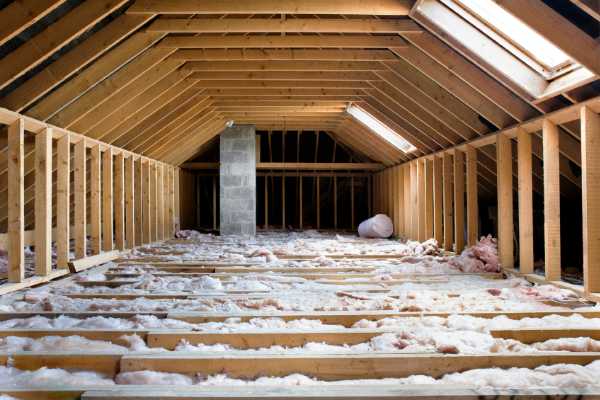 Attic with spray foam insulation installed